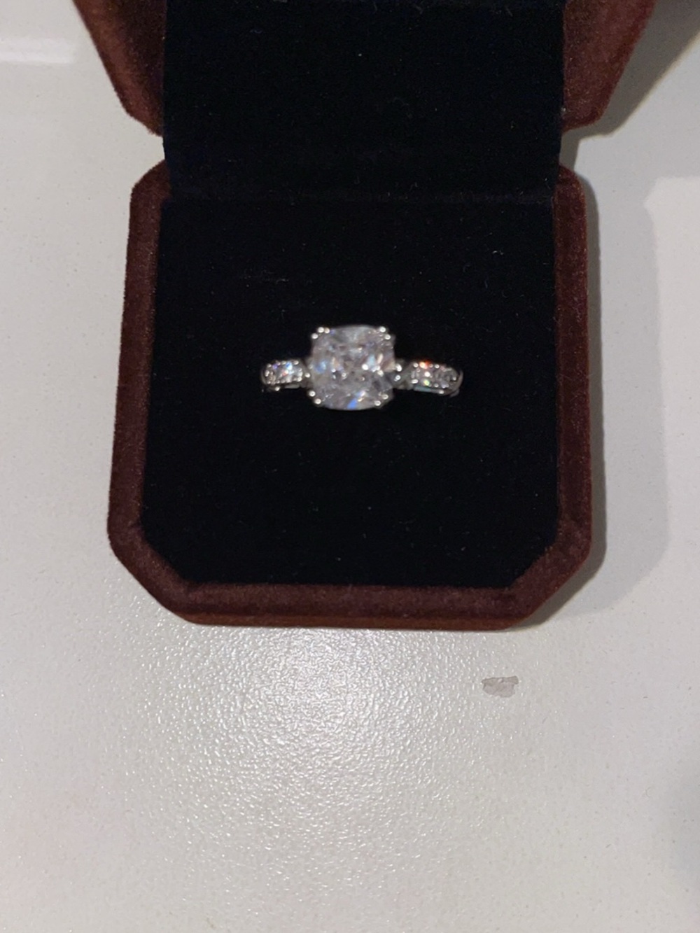 Classic Cushion-Cut Solitaire Engagement Ring in Silver with Clear CZ diamond